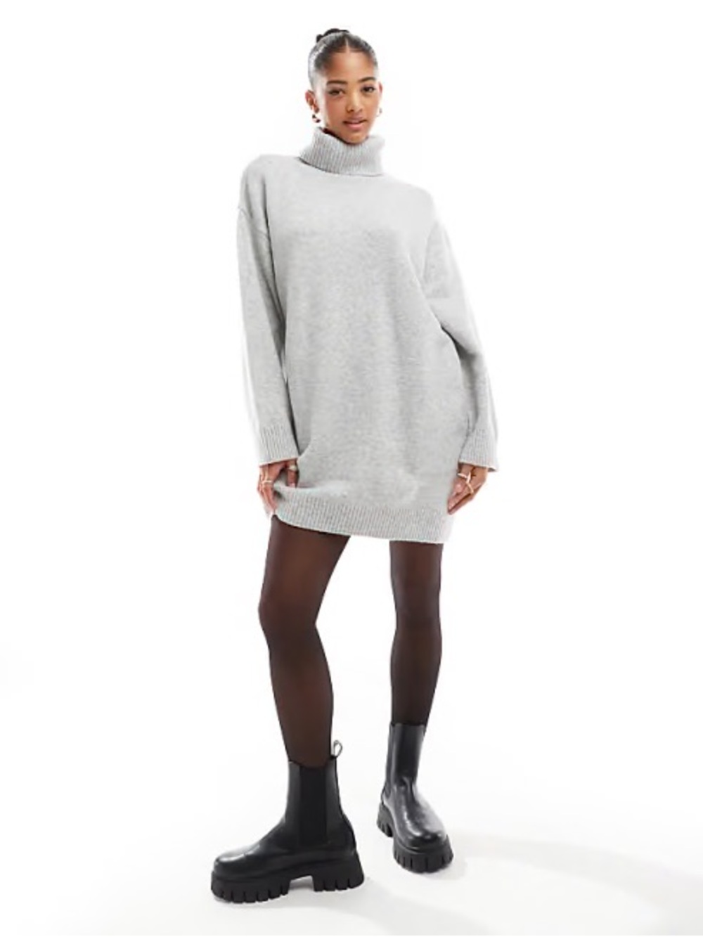 Stradivarius Grey Oversized Turtleneck Knit Sweater Size Small
